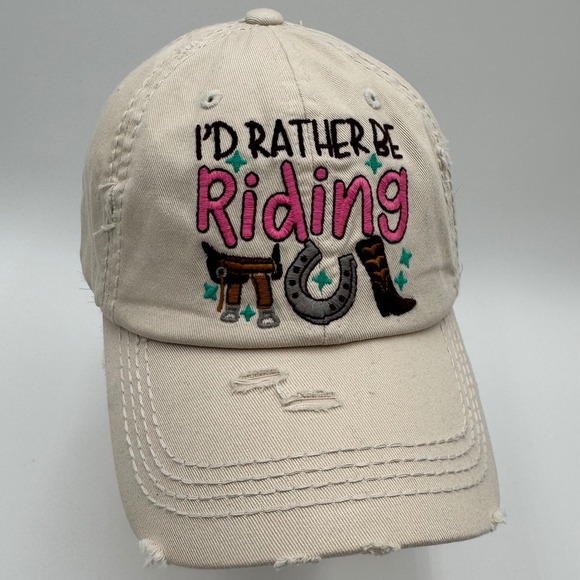 NEW I'd Rather Be Riding Hat Kbethos Vintage Distressed Baseball Cap Equestrian - Picture 1 of 9